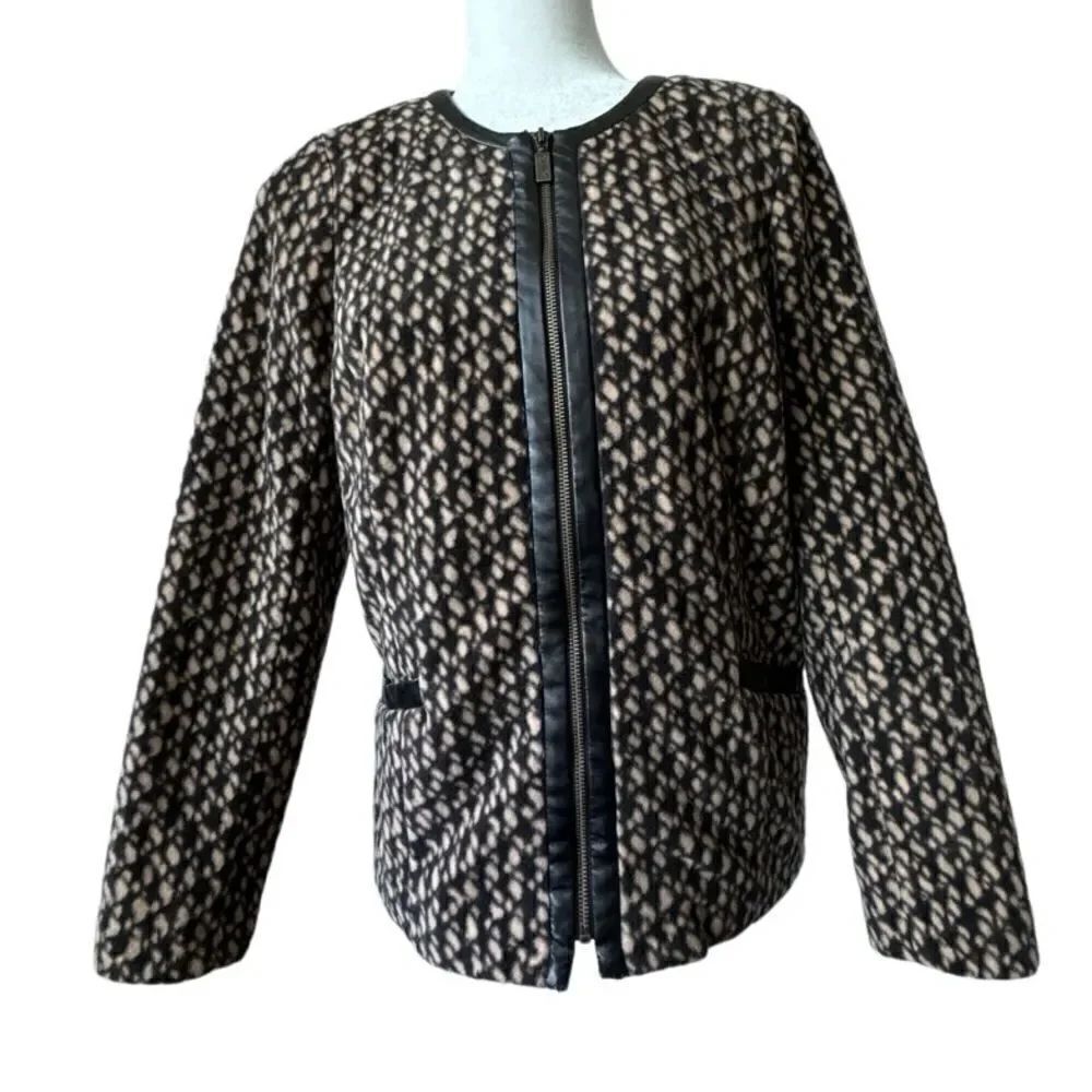 Bob Mackie Fleece Zip Up Jacket Pockets Brown Black Wearable Art